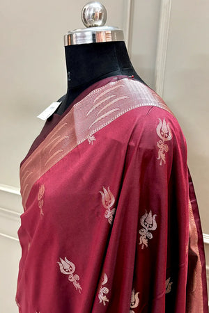 Maroon Kalyug Satin Silk Banarasi Saree