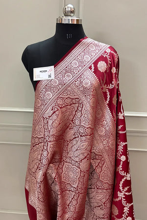 Maroon Laabela Jaal Katan Silk Banarasi Saree