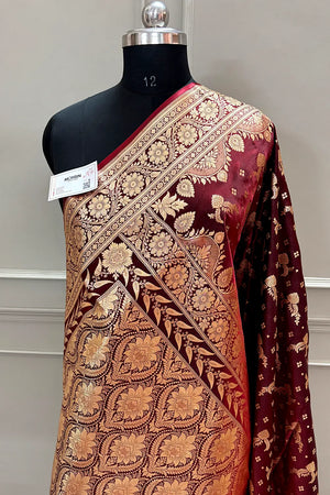 Maroon Victory Katan Silk Banarasi Saree