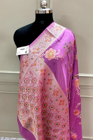 Mauve Shakahari Jaal Georgette Silk Banarasi Saree