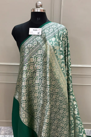 Mint and Bottle Green Gulabi Jaal Katan Silk Banarasi Saree