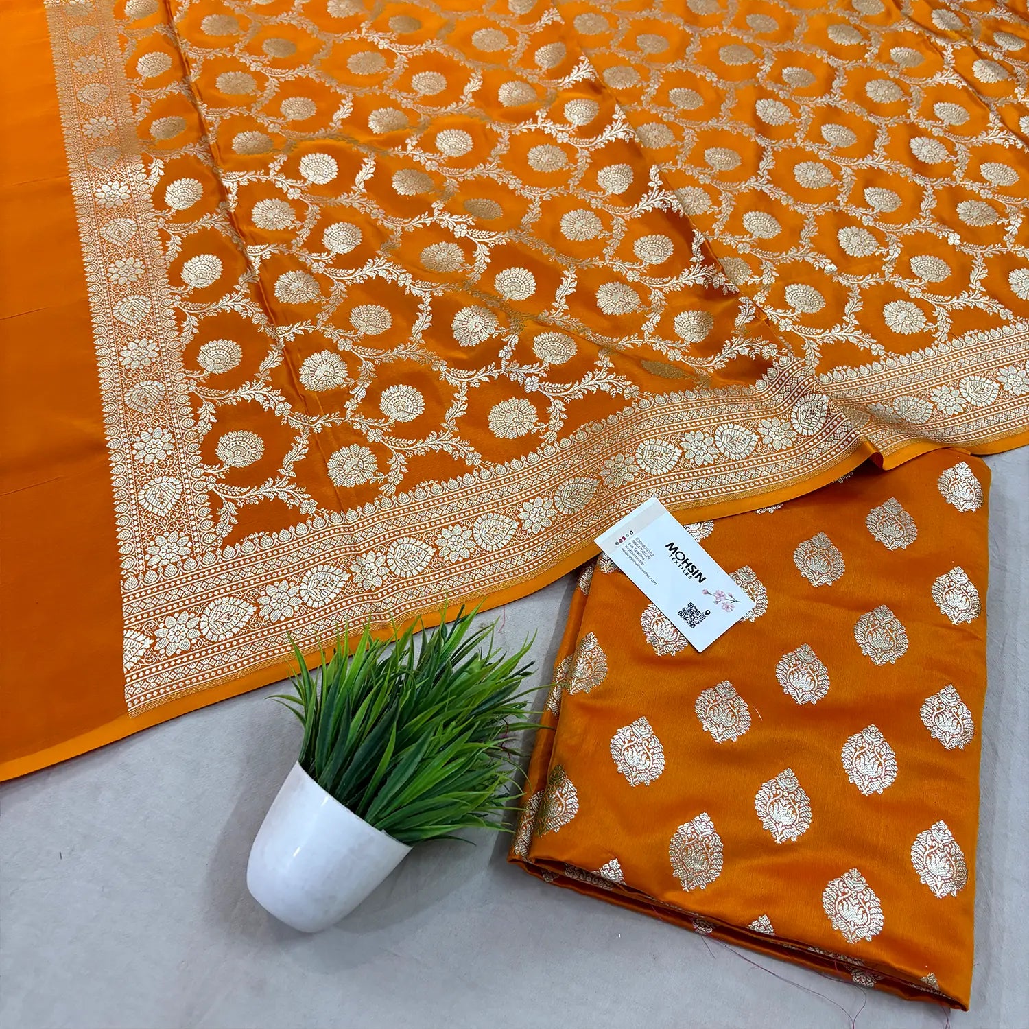Mustard Golden Zari Katan Silk Banarasi Suit