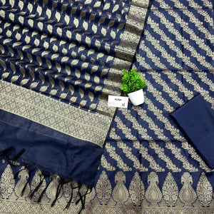 Navy Blue Golden Zari Banarasi Silk Suit
