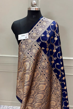 Navy Blue Kanchan Bel Katan Silk Banarasi Saree