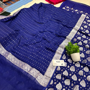 Navy Blue Patta Handloom Georgette Silk Banarasi Suit