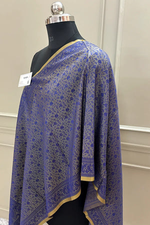 Navy Blue Resham Zari Silk Banarasi Stole