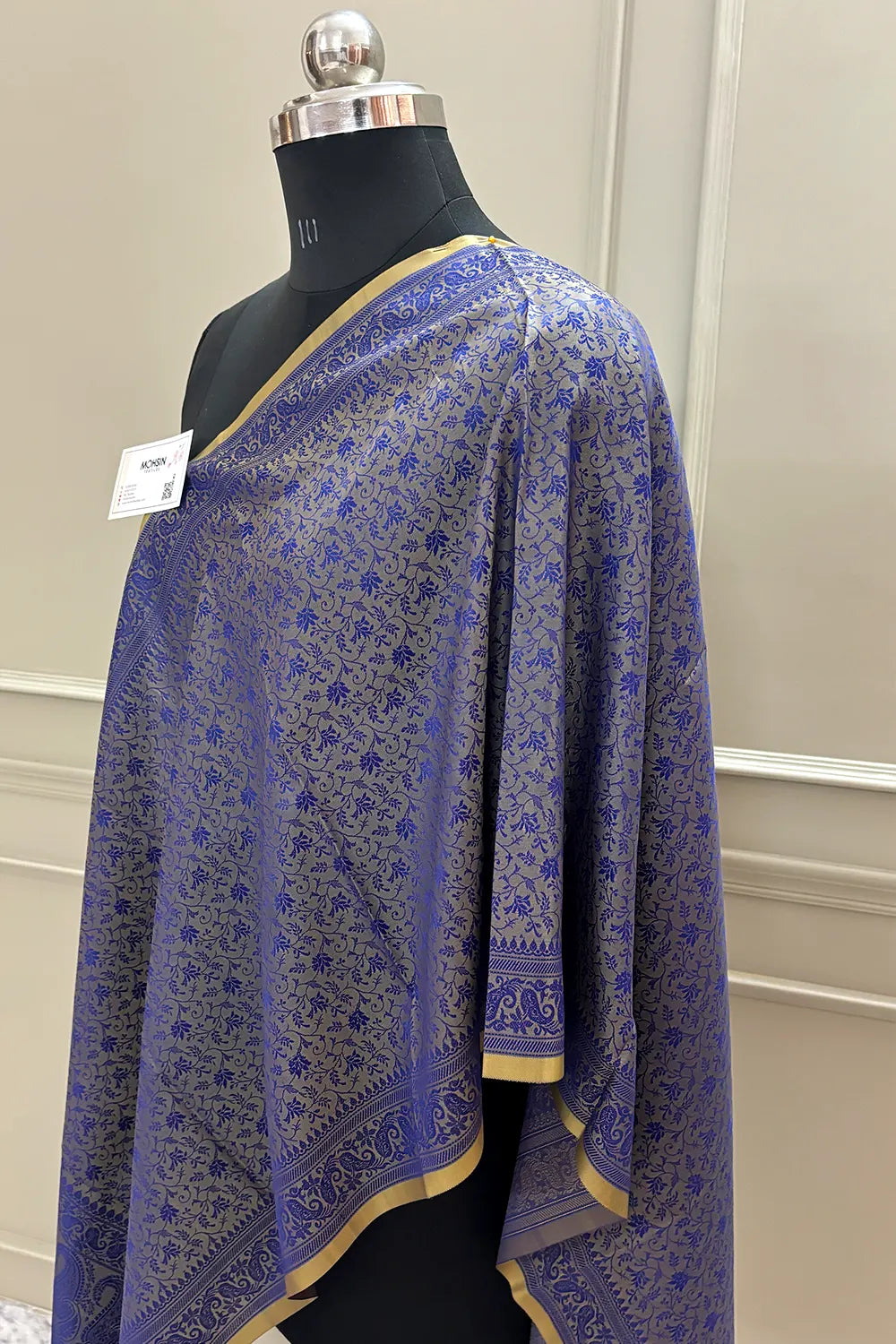 Navy Blue Resham Zari Silk Banarasi Stole