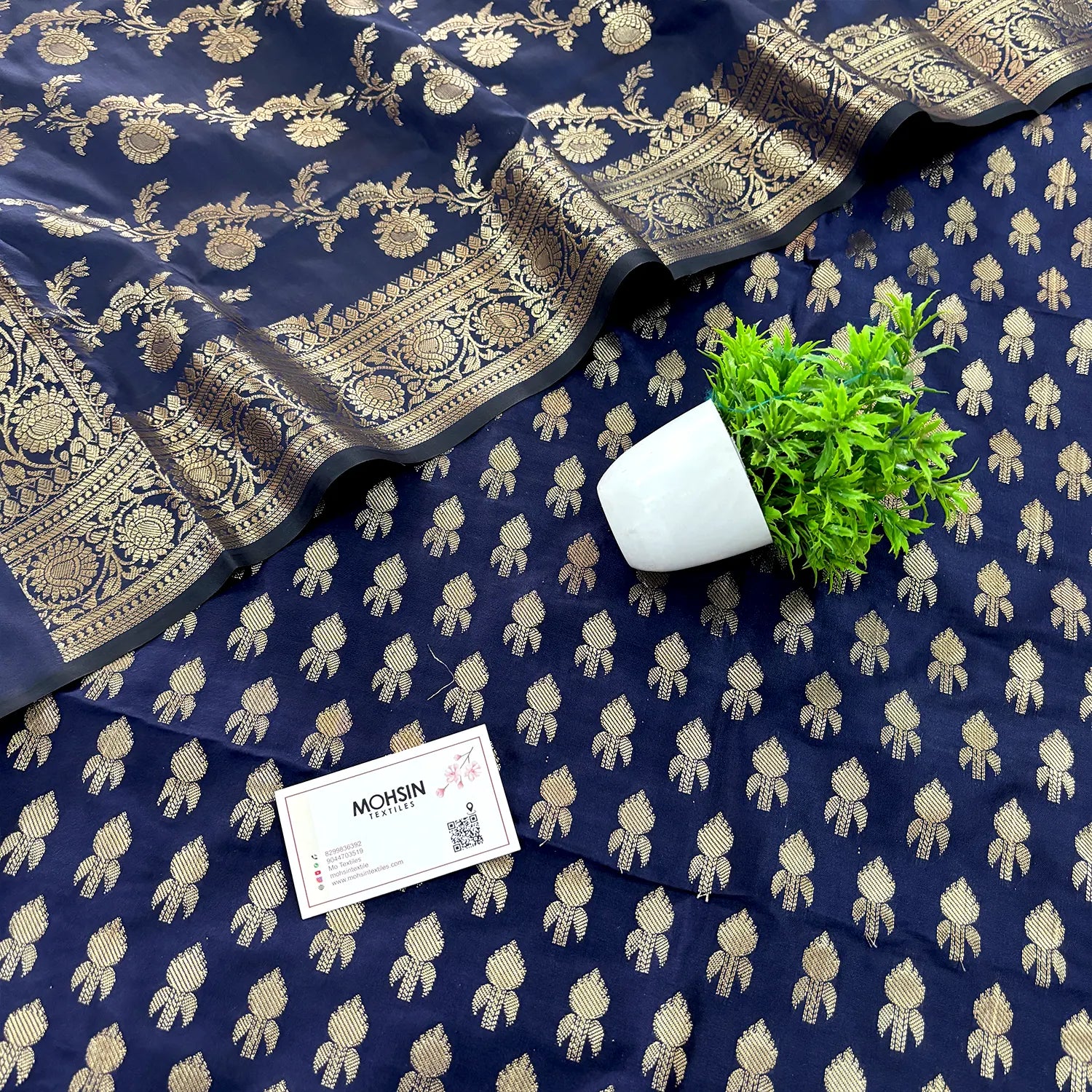 Navy Blue Rocket Buti Satin Silk Banarasi Suit