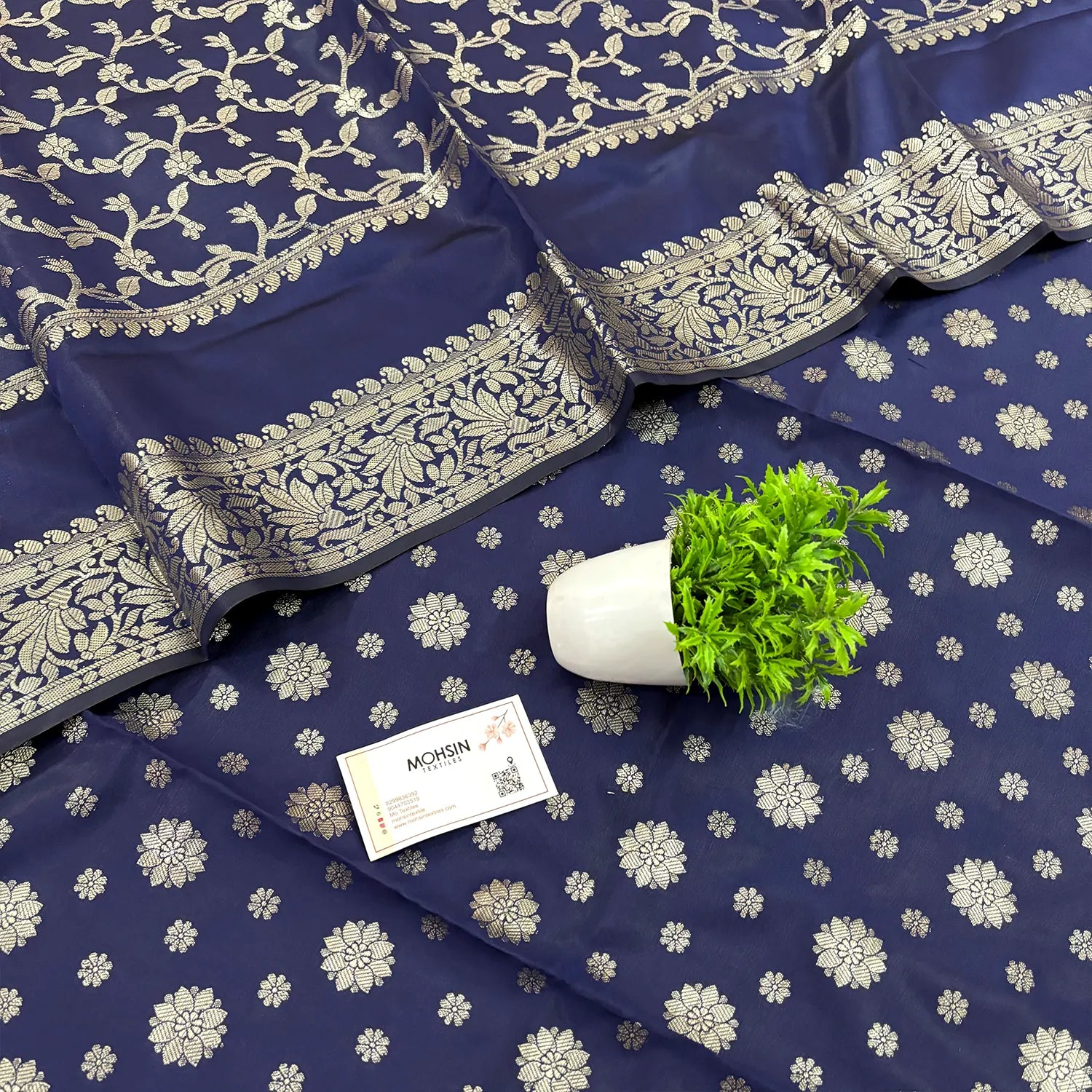 Navy Blue Shaktiman Buti Satin Silk Banarasi Suit