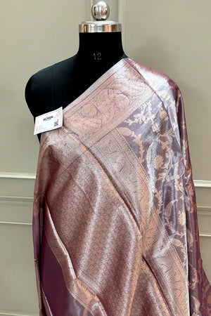 Onion Pink Golden Zari Tissue Silk Banarasi Saree