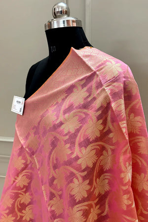 Peach Golden Zari Banarasi Silk Dupatta