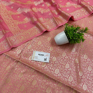Baby Pink Golden Zari Katan Silk Banarasi Suit
