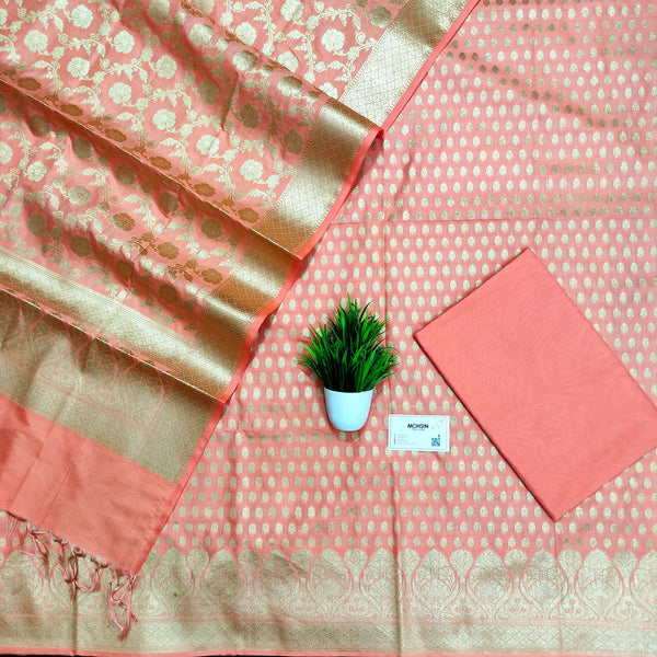 Peach Kalli Buti Katan Silk Banarasi Suit