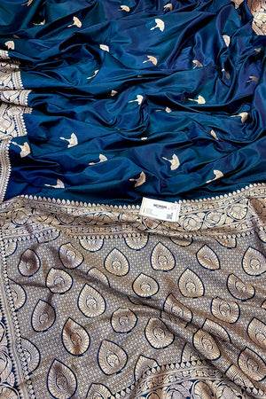 Peacock Blue Jellyfish Buti Katan Silk Banarasi Saree