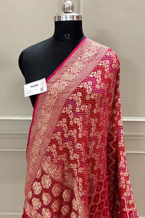 Pink Bandhej Georgette Silk Banarasi Saree