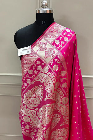 Pink Mahinki Buti Katan Silk Banarasi Saree