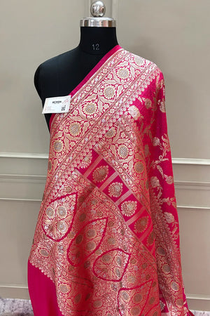 Pink Miracle Jaal Siroski Work Katan Silk Banarasi Saree