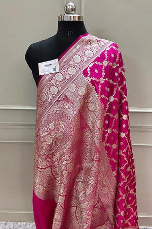 Pink Qaidi Buti Katan Silk Banarasi Saree