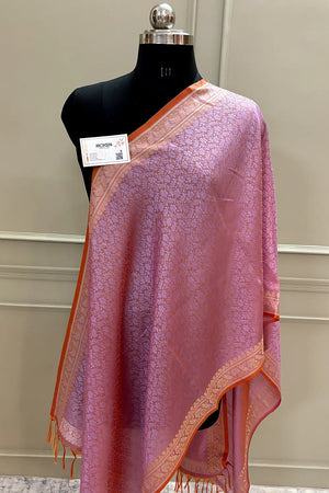 Pink Resham Zari Silk Banarasi Stole