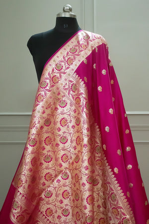 Pink Twins Buti Katan Silk Banarasi Saree