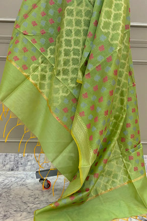 Pista Golden Zari Banarasi Silk Dupatta