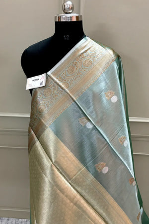 Pista Golden Zari Tissue Silk Banarasi Saree