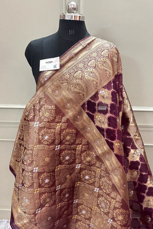 Purple Golden Zari Organza Silk Banarasi Saree