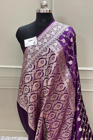 Purple Ropeway Jaal Katan Silk Banarasi Saree