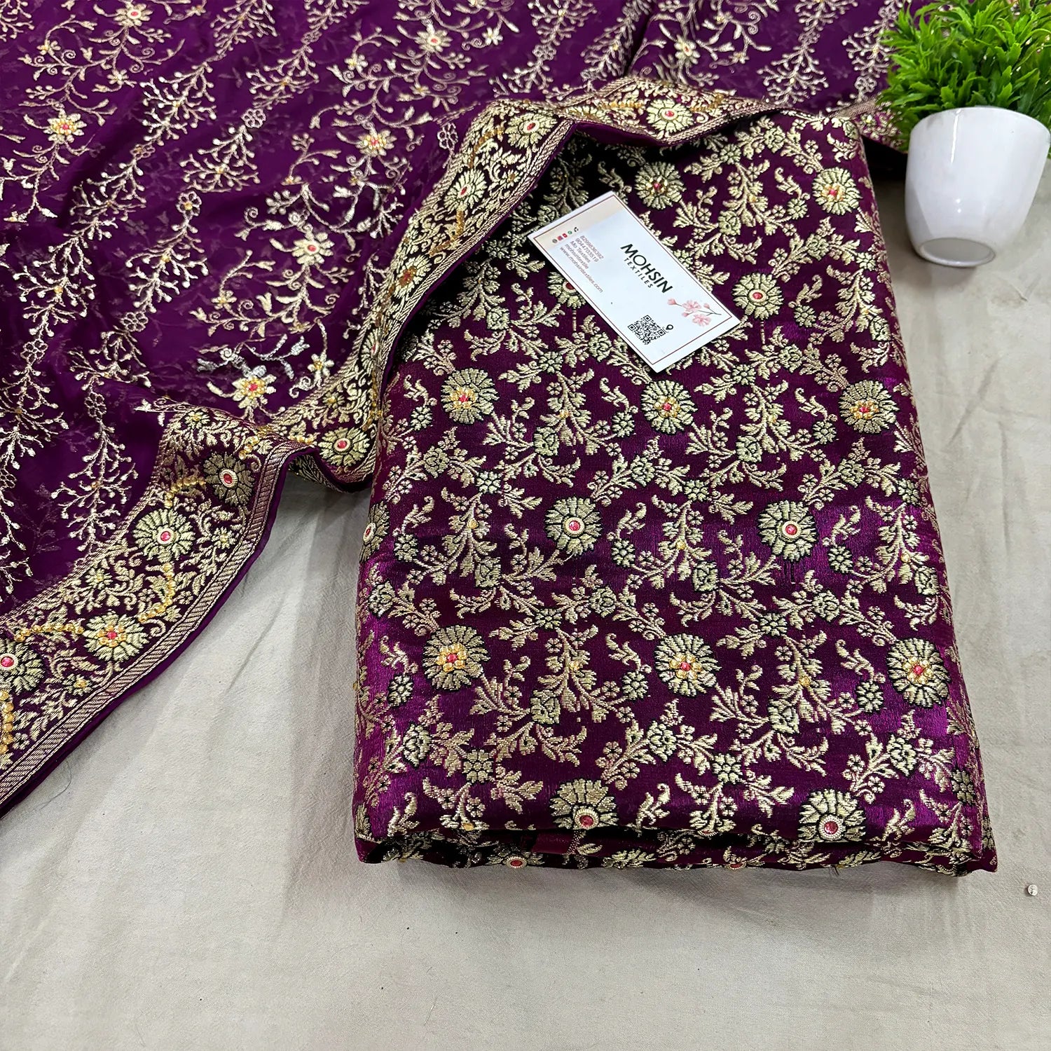 Purple Stone Work Kimkhab Silk Banarasi Gharara