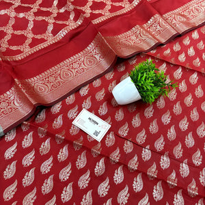 Red Agnipath Buti Satin Silk Banarasi Suit