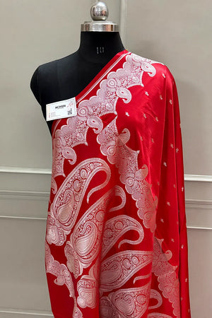 Red Deepak Buti Katan Silk Banarasi Saree