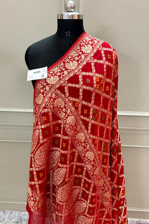 Red Golden Zari Georgette Silk Banarasi Saree