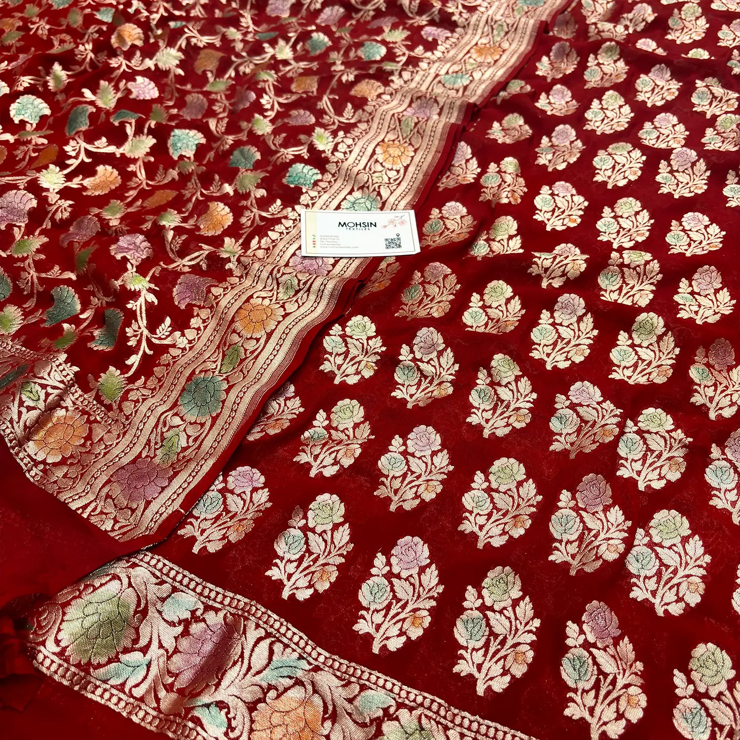 Red Hand Brush Handloom Georgette Silk Banarasi Suit