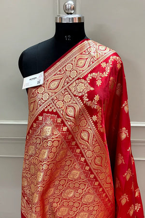 Red Ruby Buti Katan Silk Banarasi Saree