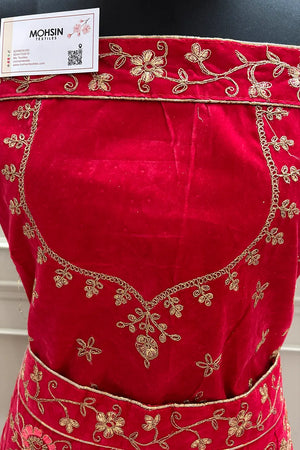Red and Firozi Zariwork Semi Stitched Velvet Lahenga