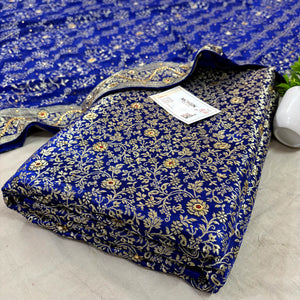 Royal Blue Stone Work Kimkhab Silk Banarasi Gharara