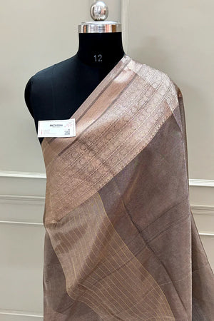 Rust Golden Zari Tissue Silk Banarasi Saree
