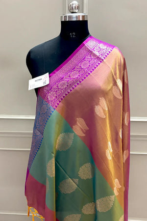Rust and Green Golden Zari Banarasi Silk Saree