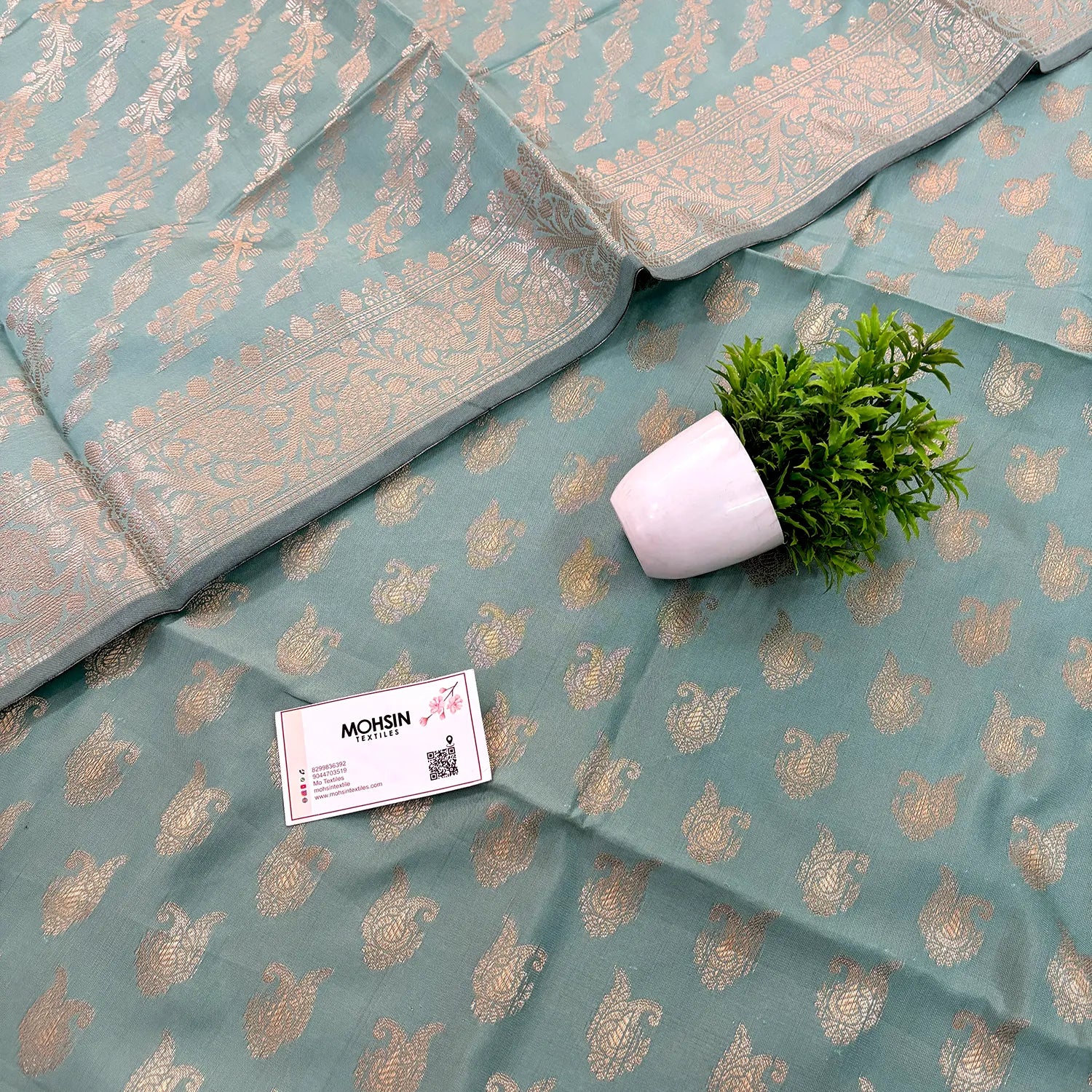 Sea Green Chirag Buti Satin Silk Banarasi Suit