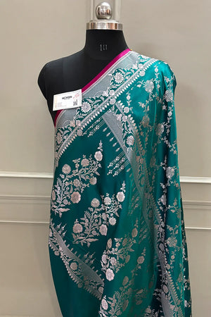 Teal Jhanjaal Katan Silk Banarasi Saree