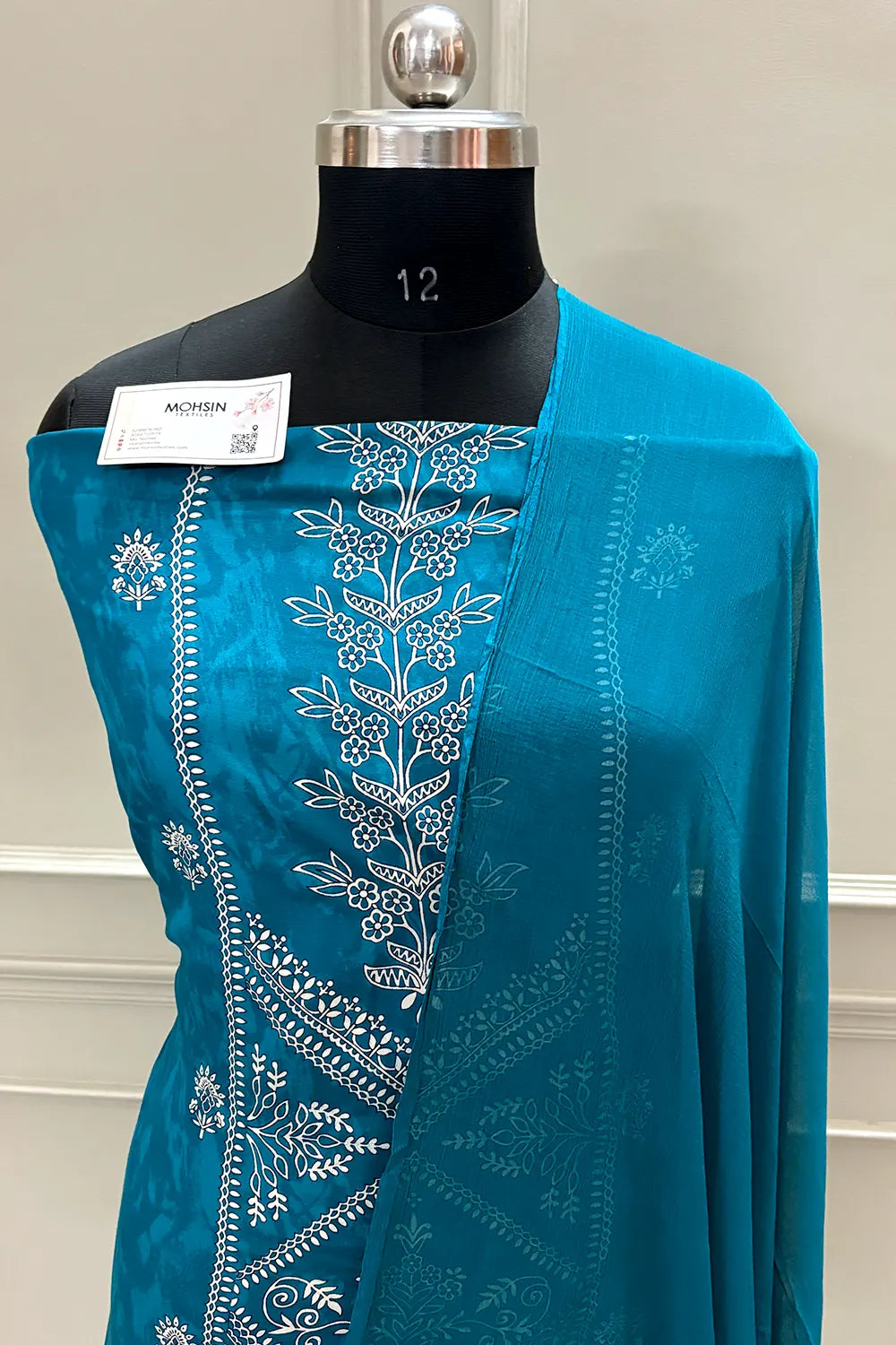 Teal Printed Cotton Silk Banarasi Suit
