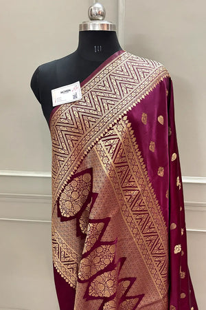 Wine Chagan Patti Katan Silk Banarasi Saree