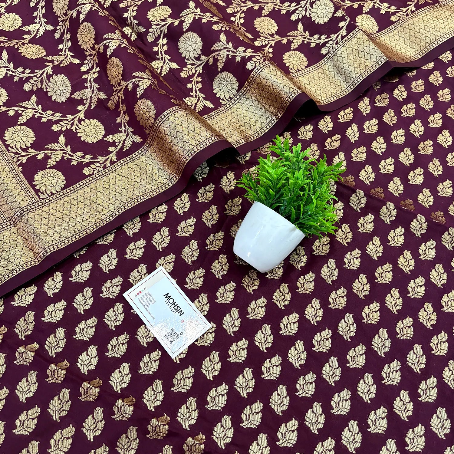 Wine Gumbad Patti Katan Silk Banarasi Suit