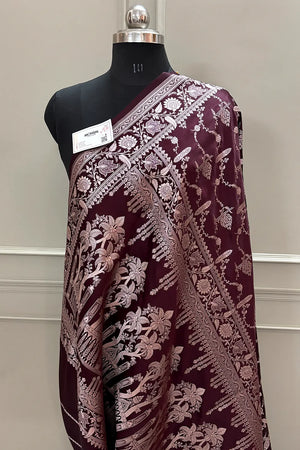 Wine Masakali Katan Silk Banarasi Saree
