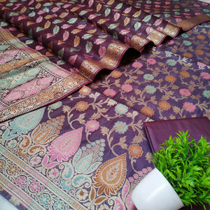 Wine Tilfi Meenakari Satin Silk Banarasi Suit