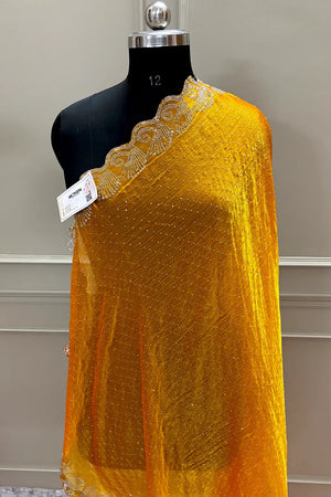 Yellow Siroski Stone Jimmy Choo Saree
