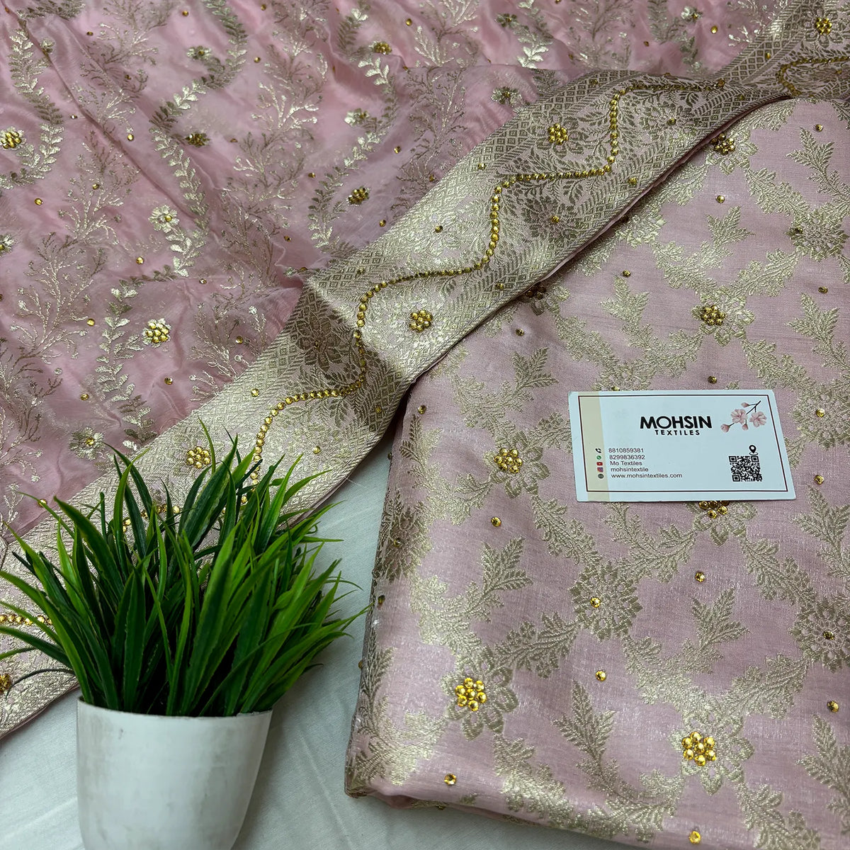 Baby Pink Stone Work Kimkhab Silk Banarasi Gharara