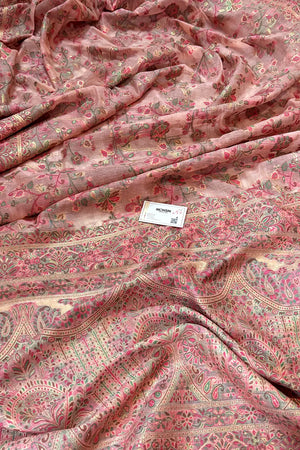 Baby Pink Printed Linen Silk Banarasi Saree