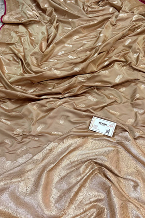 Beige Kanak Buti Katan Silk Banarasi Saree