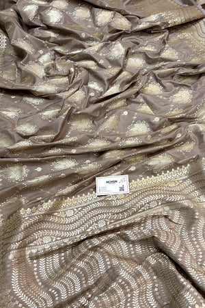Beige Spider Jaal Katan Silk Banarasi Saree